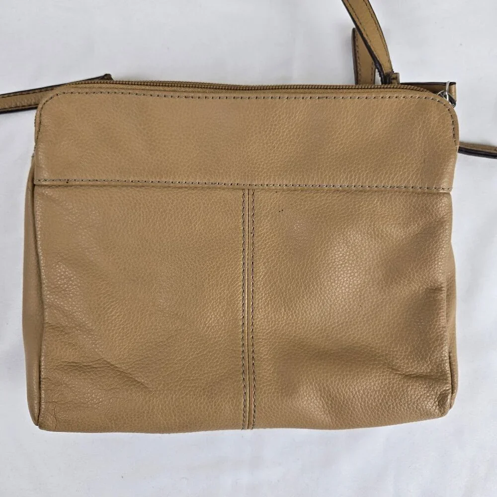Tignanello Taupe Crossbody Bag 100% Leather Multiple Pockets Adjustable Strap